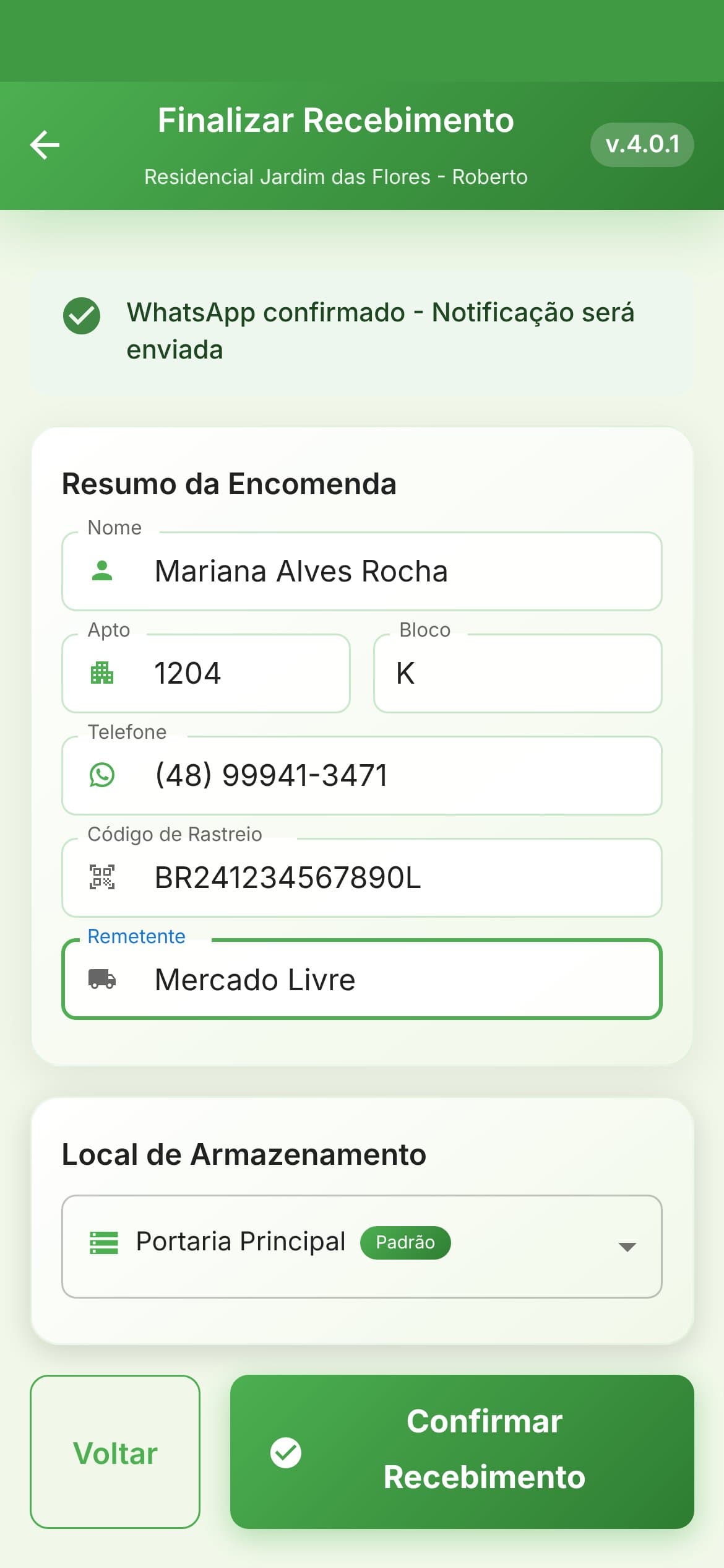 Confirmação e Registro