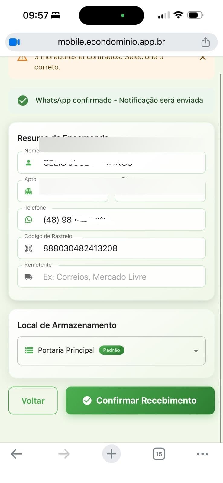 Confirmação e Registro